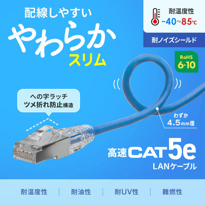 カテゴリ5eSTP LANケーブル（スリム、やわらか、ツメ折れ防止コネクタ） KB-SL5STPS-01BL