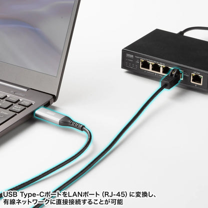 USB Type-C to LAN conversion cable (Gigabit compatible, 3m) KB-SL6CLAN03BK