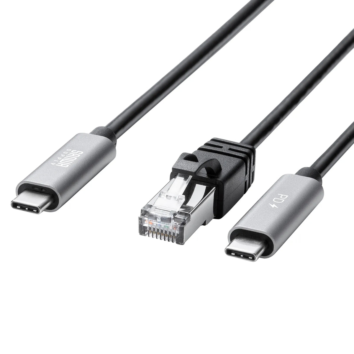 Fast charging compatible USB Type-C to LAN conversion cable (Gigabit compatible, PD100W, 1m) KB-SL6CLANPD1BK
