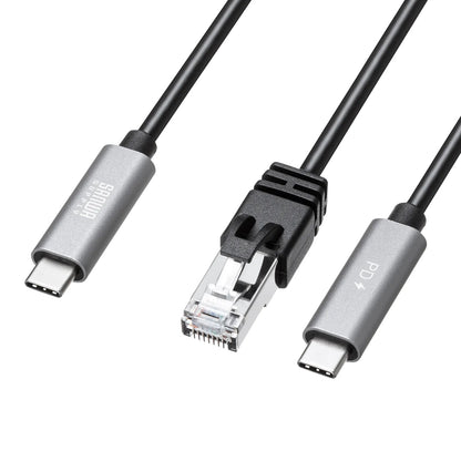 急速充電対応 USB Type-C LAN変換ケーブル（Gigabit対応・PD100W・2m） KB-SL6CLANPD2BK