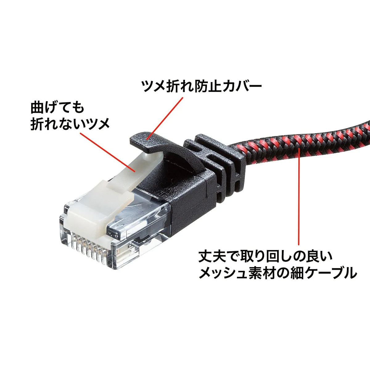 Category 6A Slim Mesh LAN Cable with Anti-Snag Connector KB-T6AME-01BKR
