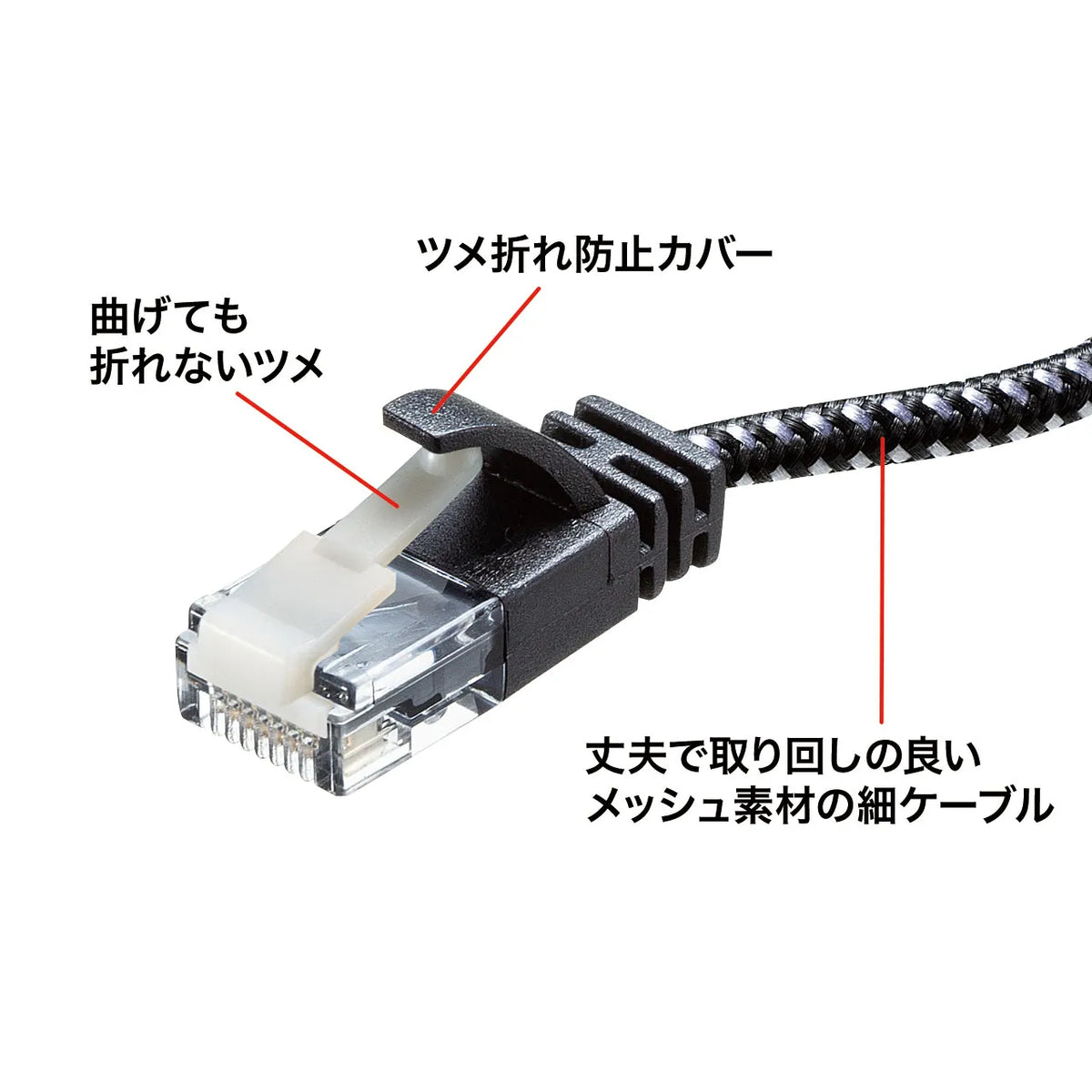 Category 6A Slim Mesh LAN Cable with Anti-Snag Connector KB-T6AME-01BKW