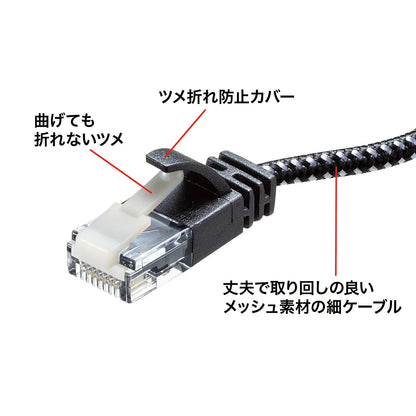 Category 6A Slim Mesh LAN Cable with Anti-Snag Connector KB-T6AME-01BKW