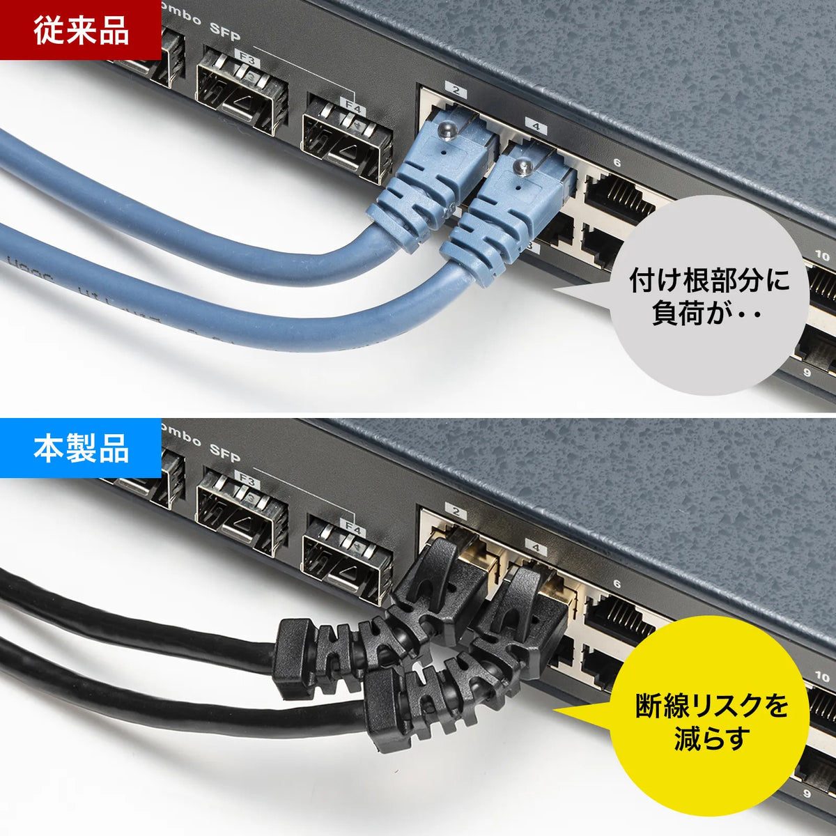 4-way fixed CAT6A STP LAN cable KB-T6ASYL-01BK