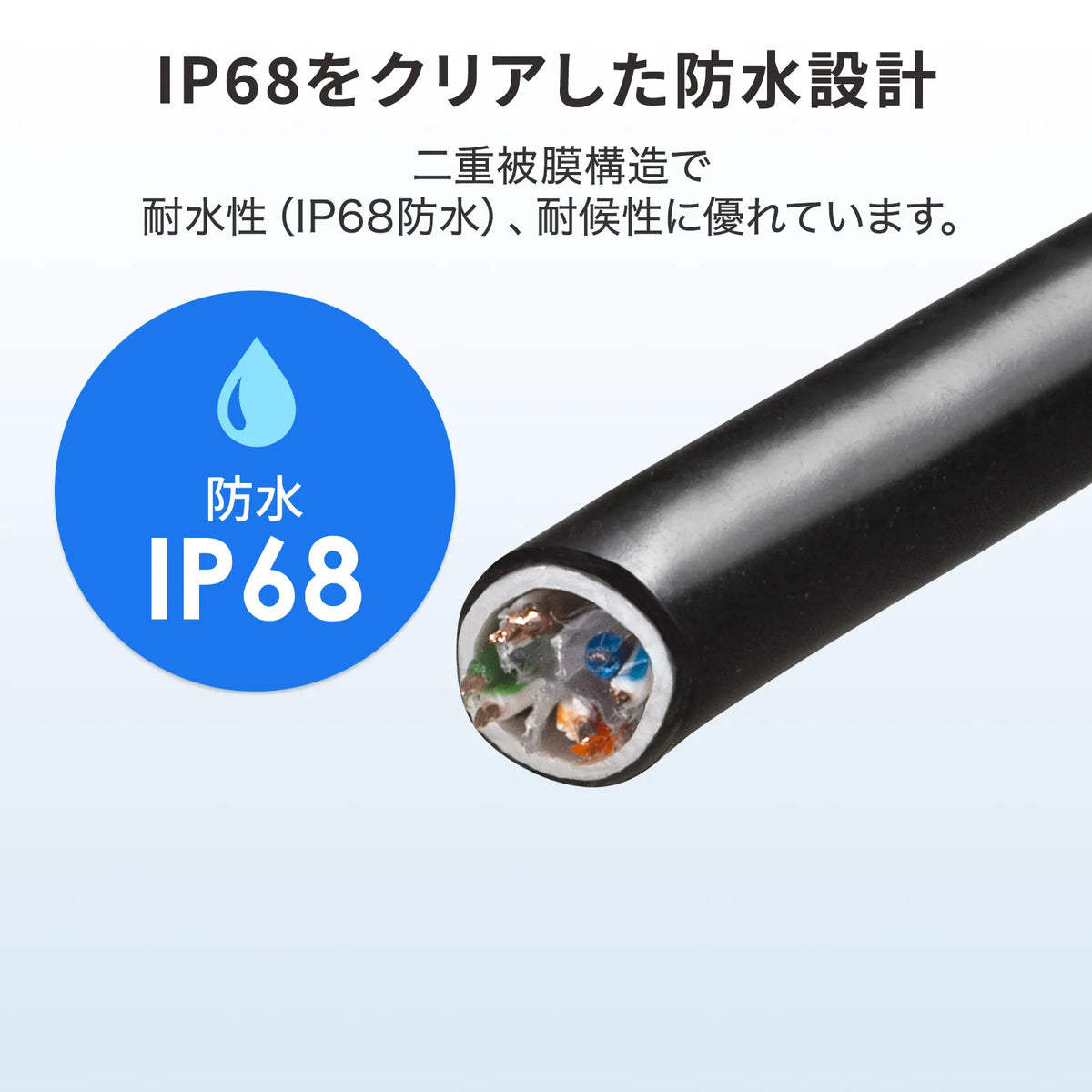 Outdoor waterproof Category 6A LAN cable only KB-T6AWP-CB100BK