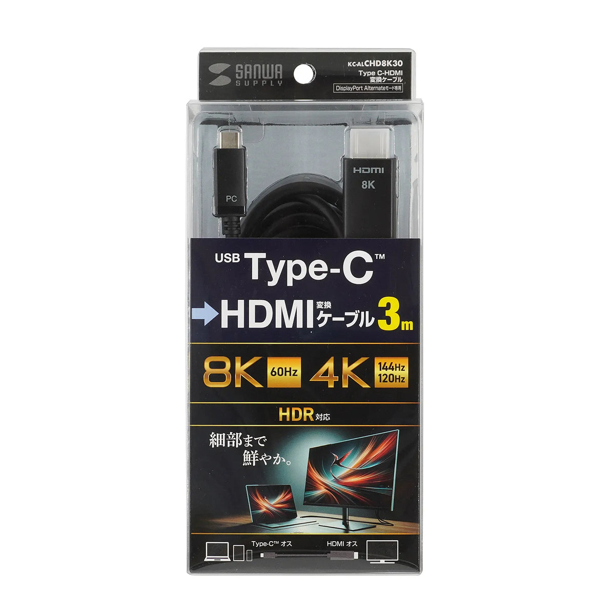 TYPE C-HDMI変換ケーブル 8K対応 3m KC-ALCHD8K30