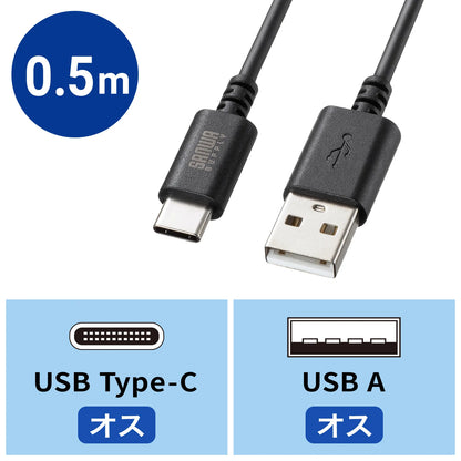 USB 2.0 Type-C Cable (C-A, 0.5m, Black) KU-CA05BK