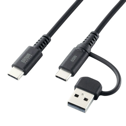 USB 2.0 Type-C Cable (with C to A adapter, PD60W, Black) KU-CCP60ACC10BK