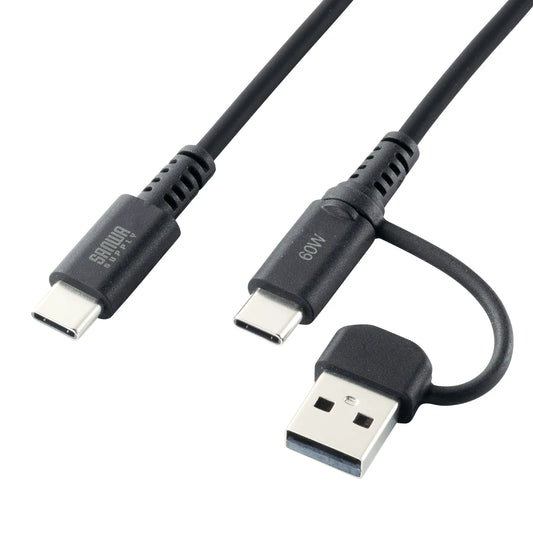 USB 2.0 Type-C Cable (with C to A adapter, PD60W, Black) KU-CCP60ACC10BK