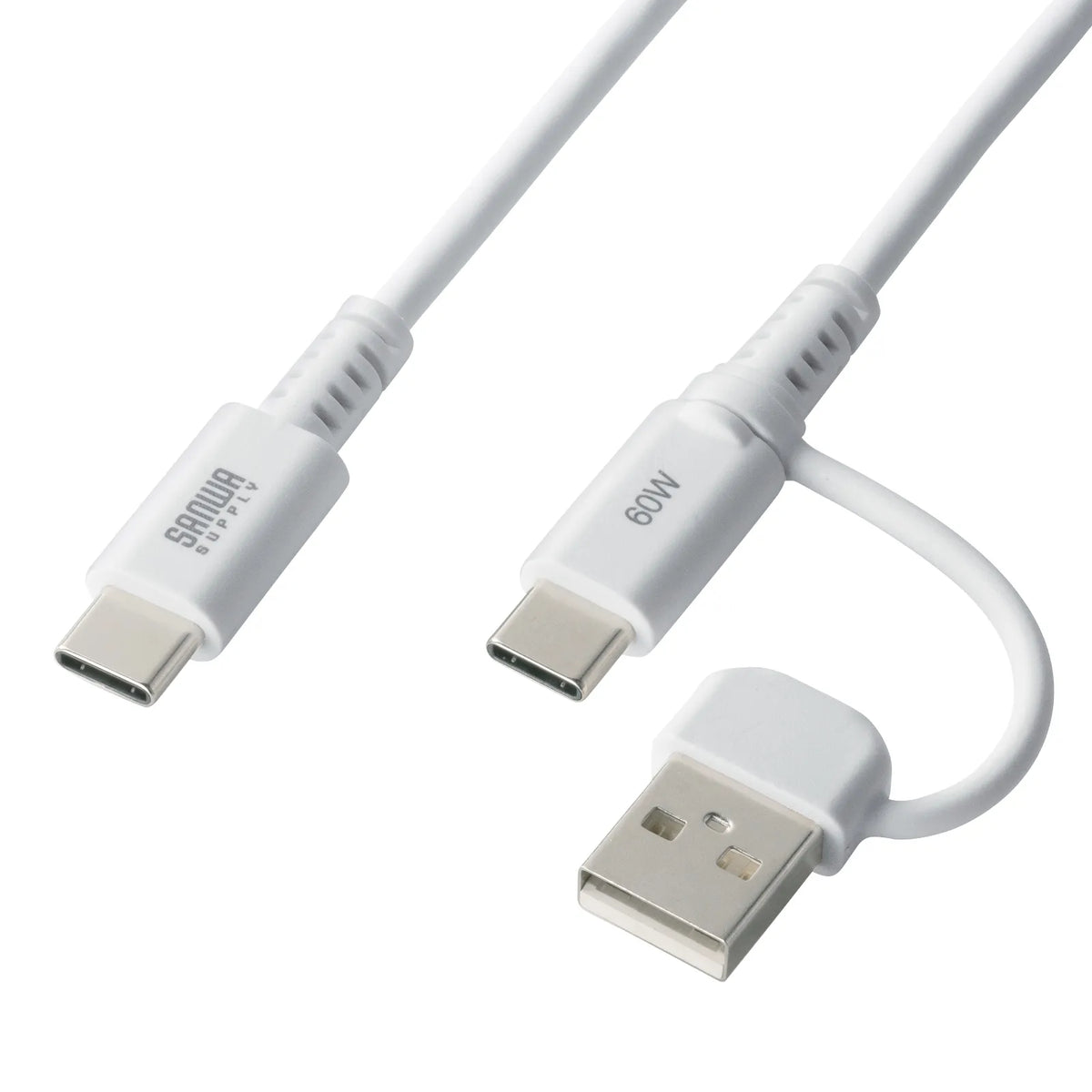 USB 2.0 Type-C Cable (with C to A adapter, PD60W, White) KU-CCP60ACC10W