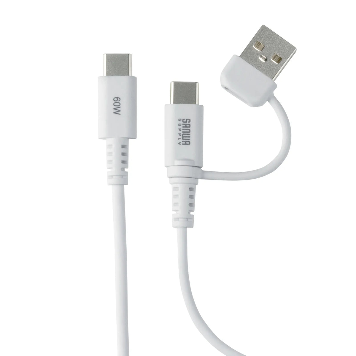 USB 2.0 Type-C Cable (with C to A adapter, PD60W, White) KU-CCP60ACC10W