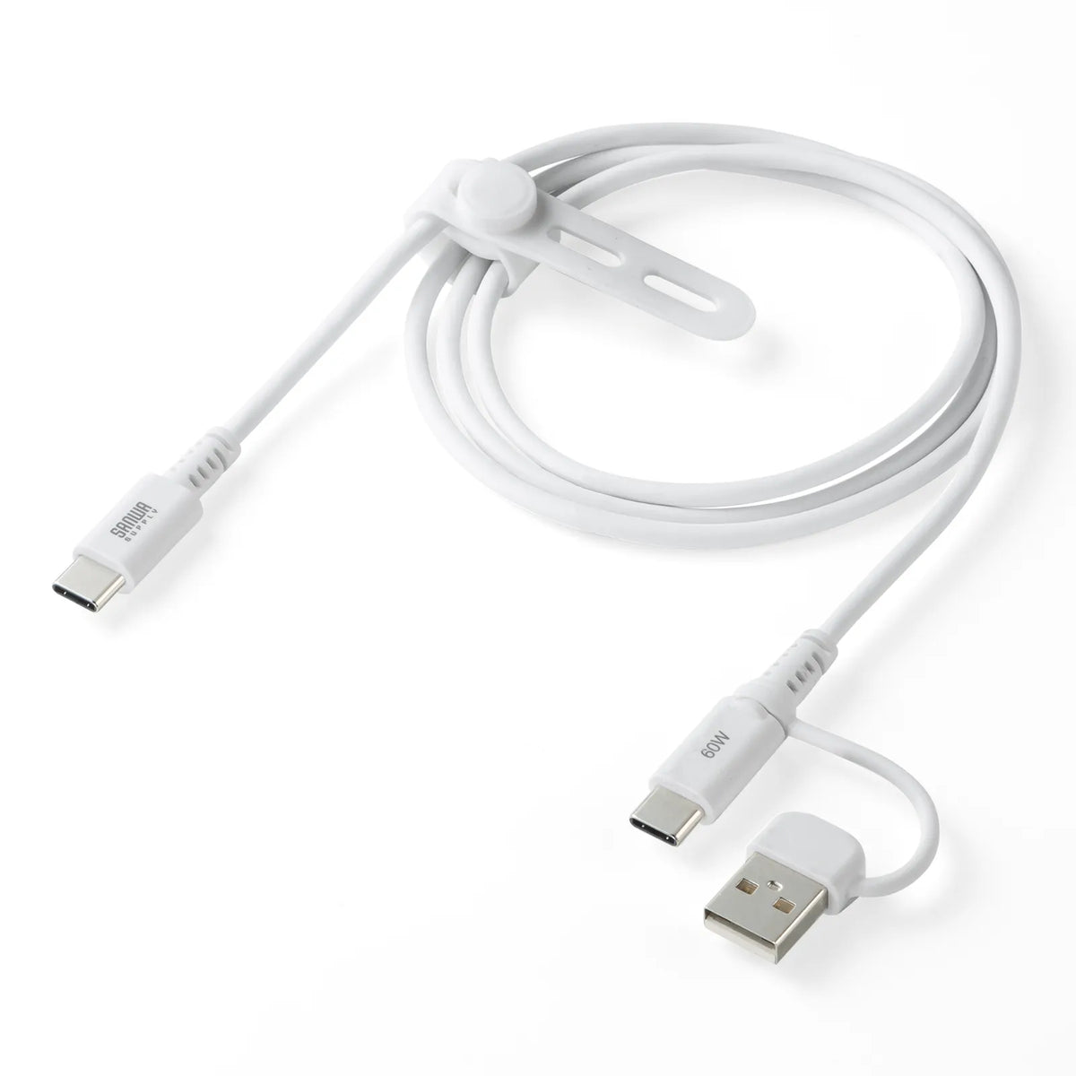 USB 2.0 Type-C Cable (with C to A adapter, PD60W, White) KU-CCP60ACC10W