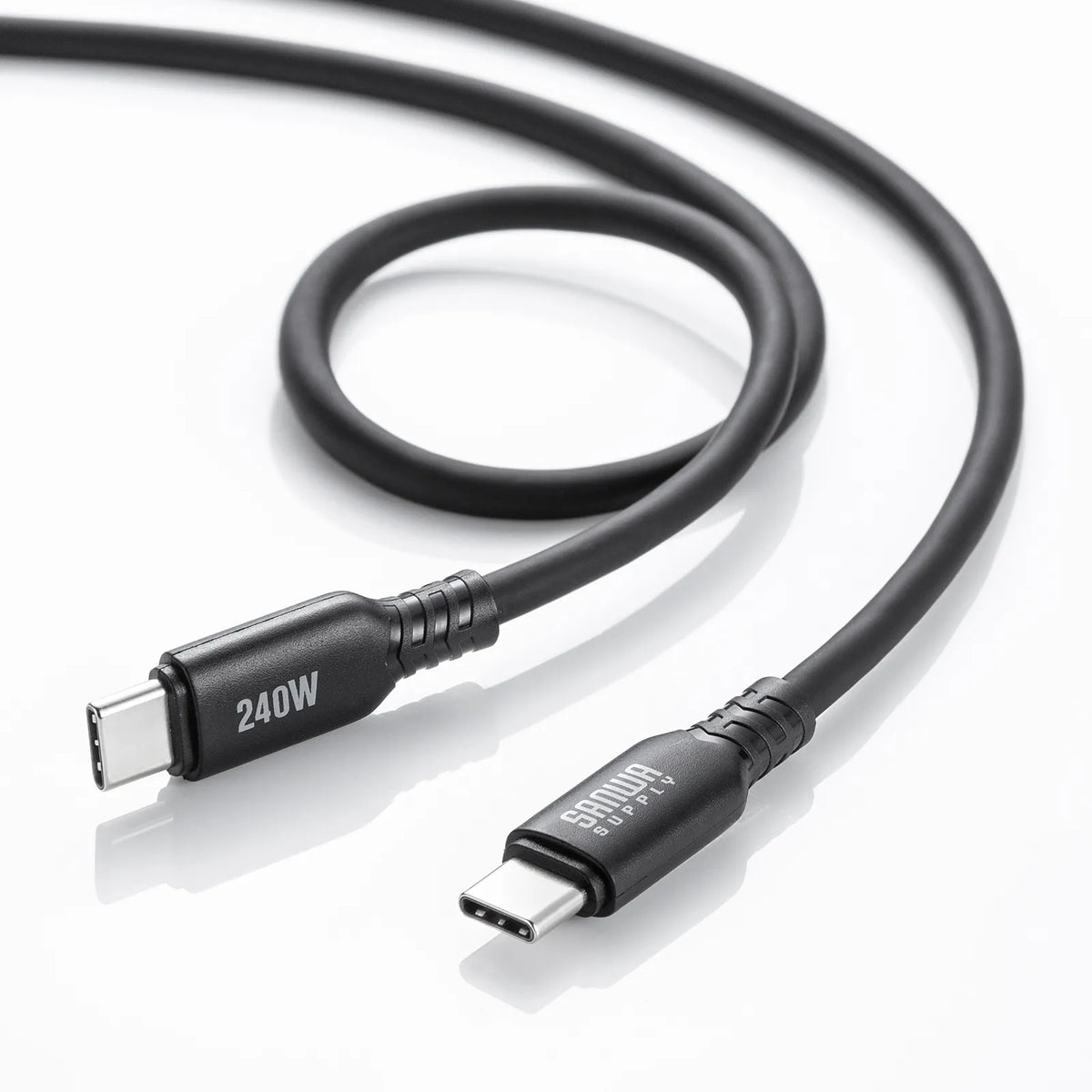 USB2.0 Type-C シリコンケーブル（PD240W・1m・ブラック） KU-CCPES10BK