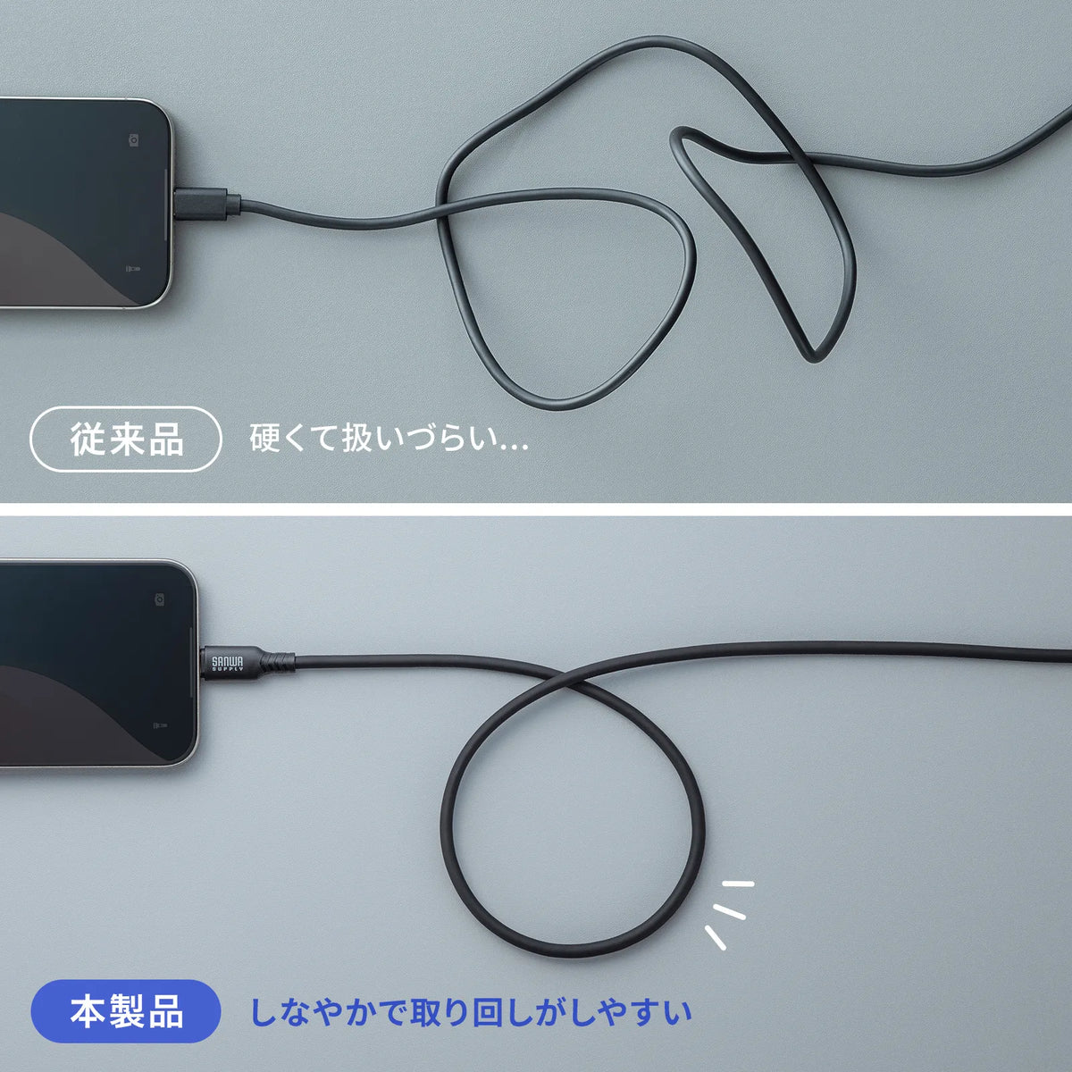 USB2.0 Type-C シリコンケーブル（PD240W・1m・ブラック） KU-CCPES10BK