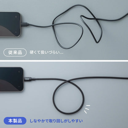 USB2.0 Type-C シリコンケーブル（PD240W・1m・ブラック） KU-CCPES10BK