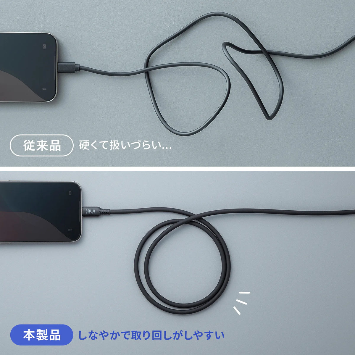 USB2.0 Type-C シリコンケーブル（PD240W・2m・ブラック） KU-CCPES20BK