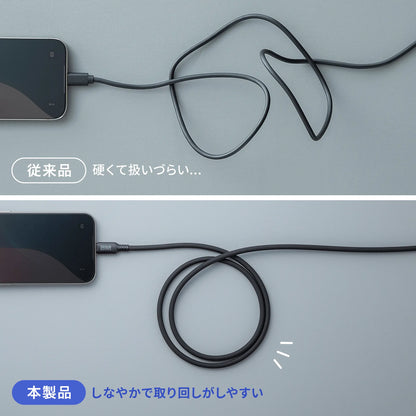 USB2.0 Type-C シリコンケーブル（PD240W・2m・ブラック） KU-CCPES20BK