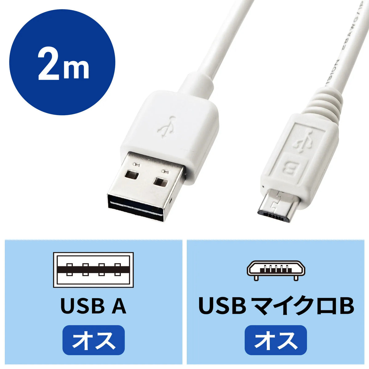 両面挿せるマイクロUSBケーブル(MicroB）ホワイト KU-RMCB2W