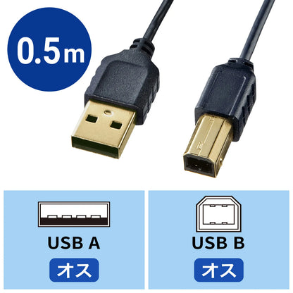 極細USBケーブル （USB2.0 A-Bタイプ） KU20-SL05BKK