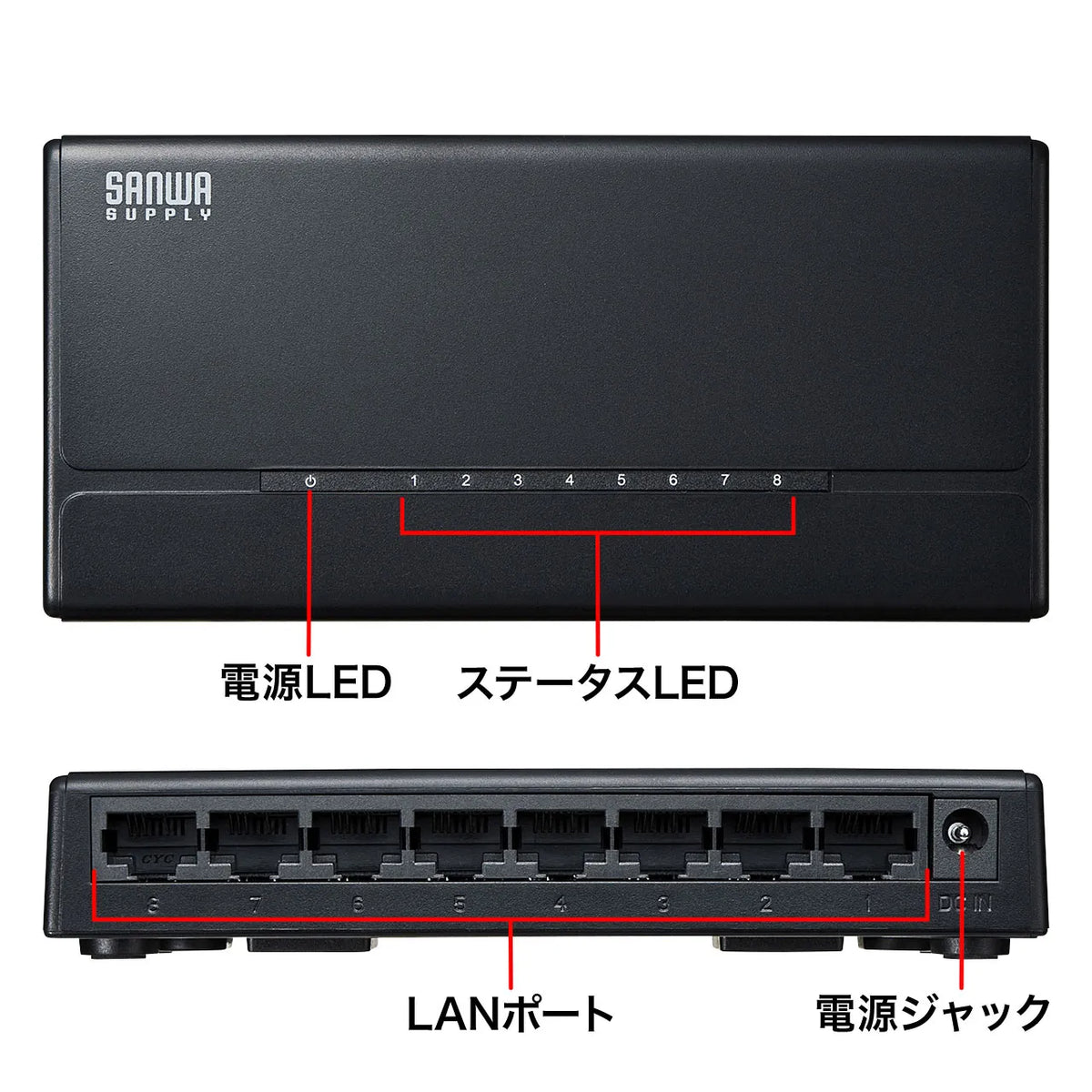 Switching hub (8 ports, with magnet) LAN-SWHP801BK