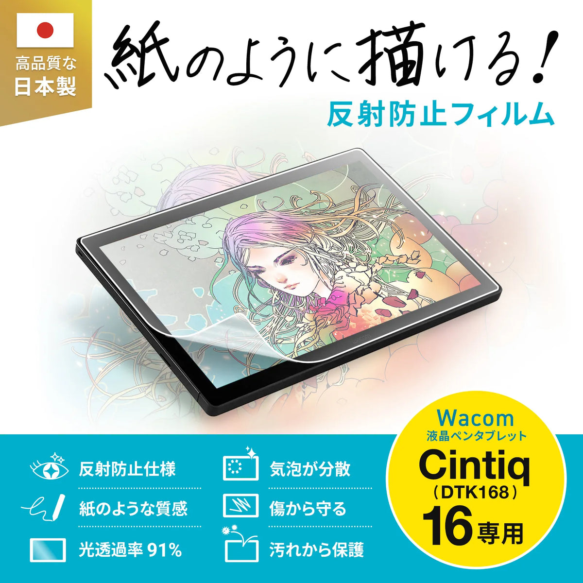 Anti-reflective film with paper-like finish for Wacom Cintiq 16 (DTK168) pen tablet LCD-WC16P2