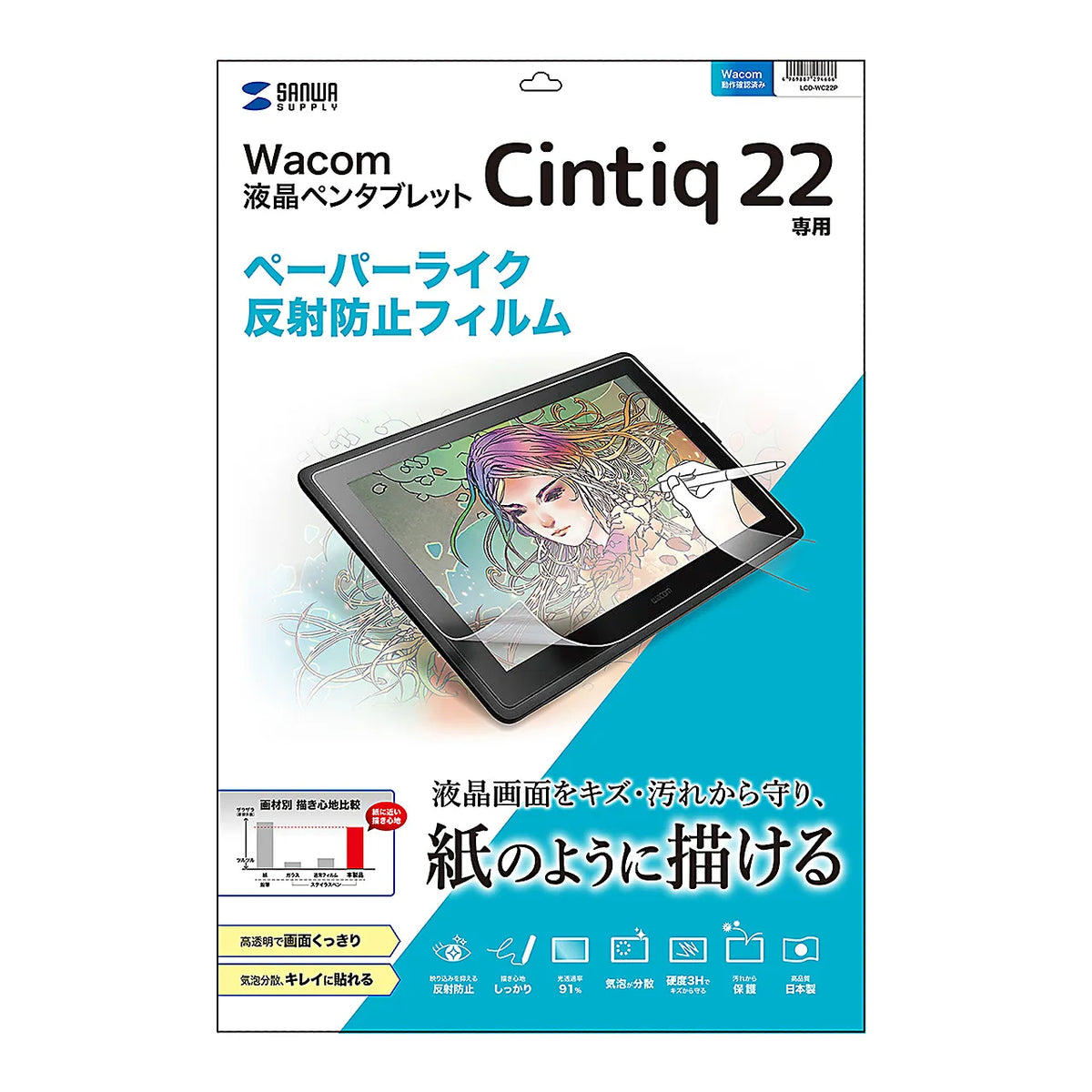 Paper-like anti-reflective film for Wacom Cintiq 22 pen tablet LCD-WC22P