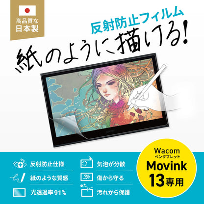 Paper-like anti-reflective film compatible with Wacom Movink 13 pen tablet LCD-WM13P