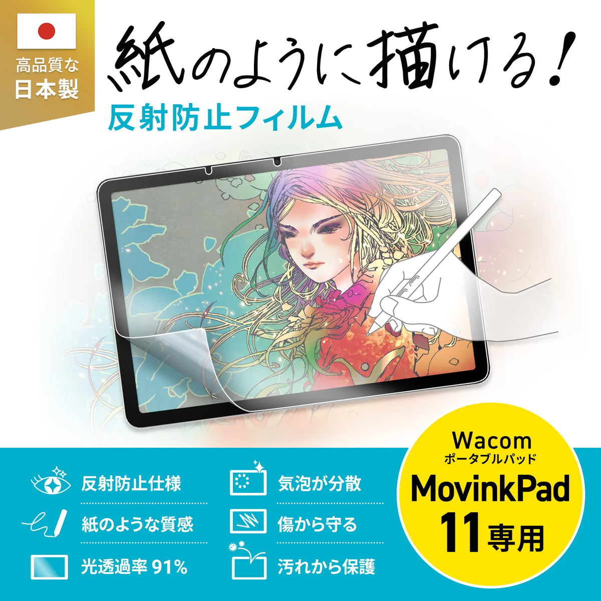 Wacom ポータブルパッド MovinkPad 11対応紙のような質感反射防止フィルム LCD-WMP11P