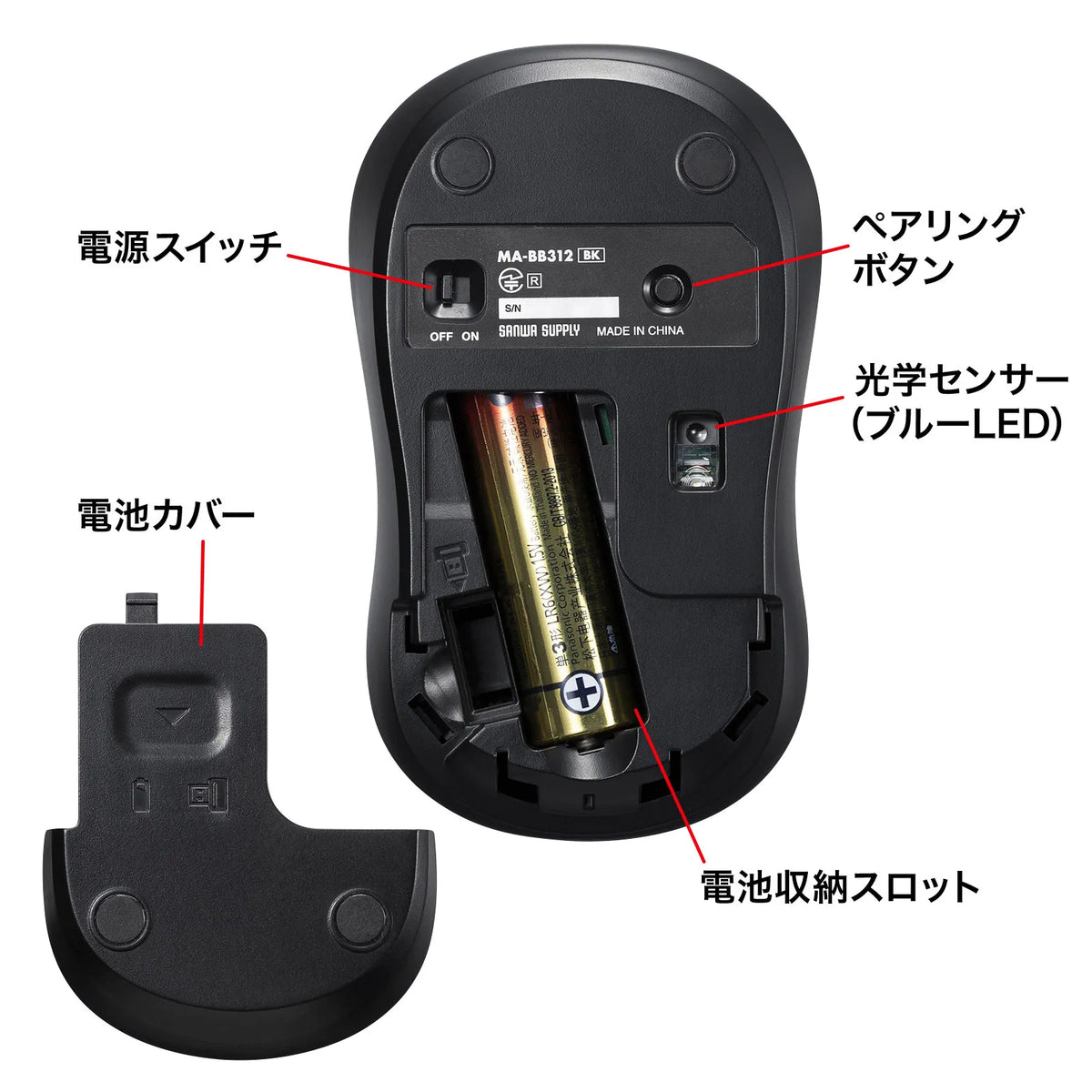 BluetoothブルーLEDマウス MA-BB312BK