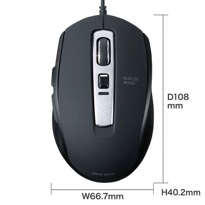 Silent Wired Blue LED Mouse (5 Buttons) MA-BL163BK