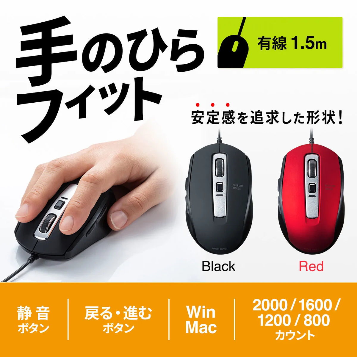 Silent Wired Blue LED Mouse (5 Buttons) MA-BL163BK