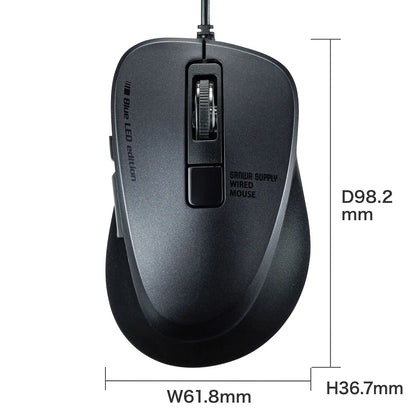 Wired Type-C Blue LED Mouse (5 Buttons, Silent Type) MA-BLC156BK
