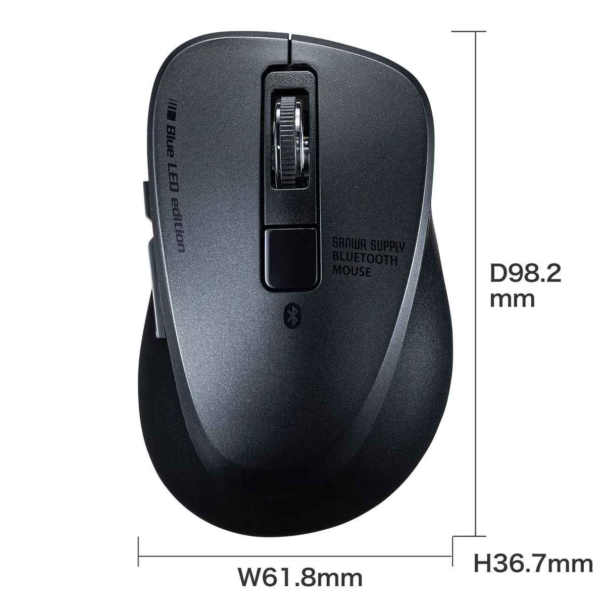 Silent Bluetooth 5.0 Blue LED Mouse (5 buttons, Black) MA-BTBL155BK