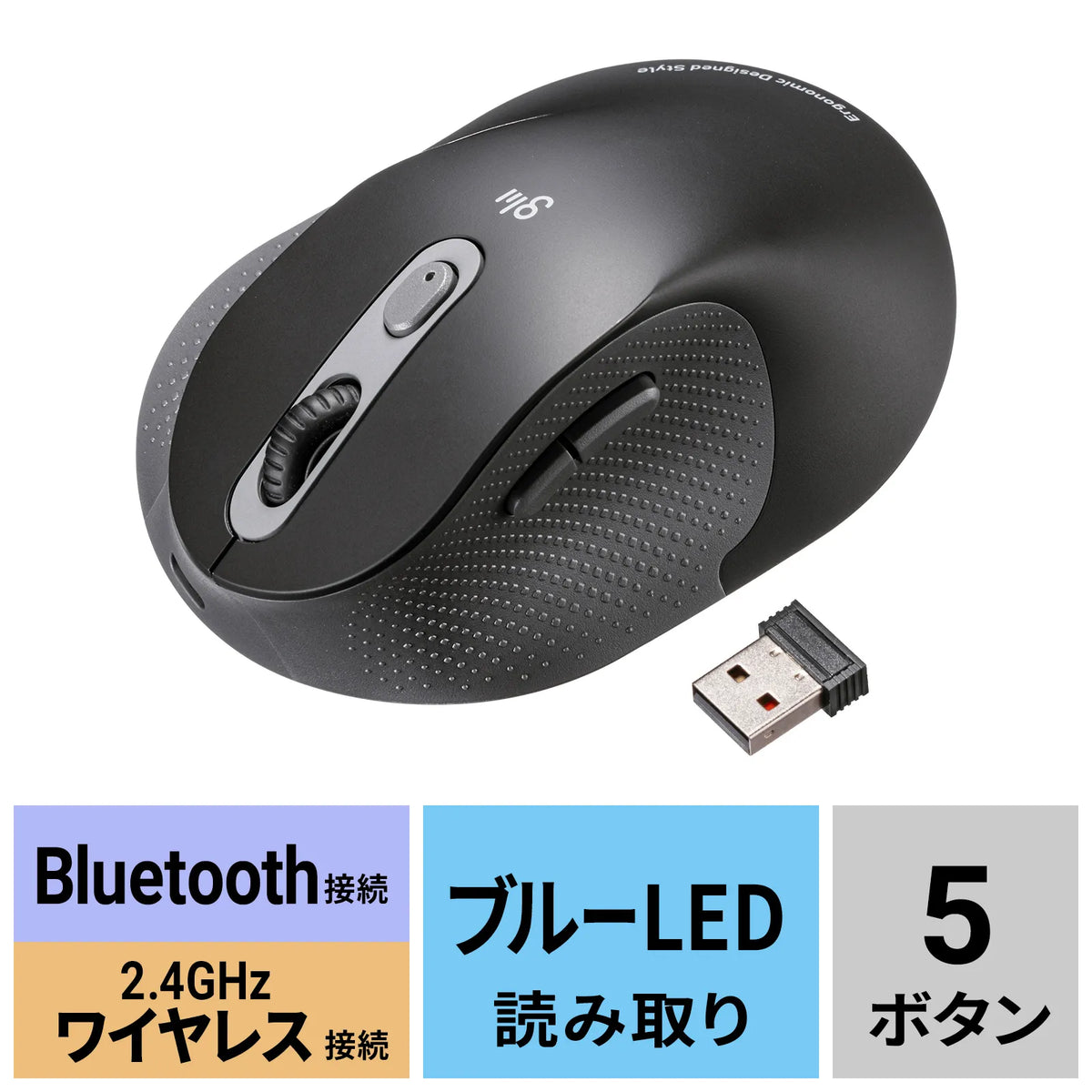 静音ワイヤレスエルゴノミクスコンボマウス MA-EWBBS528LBK