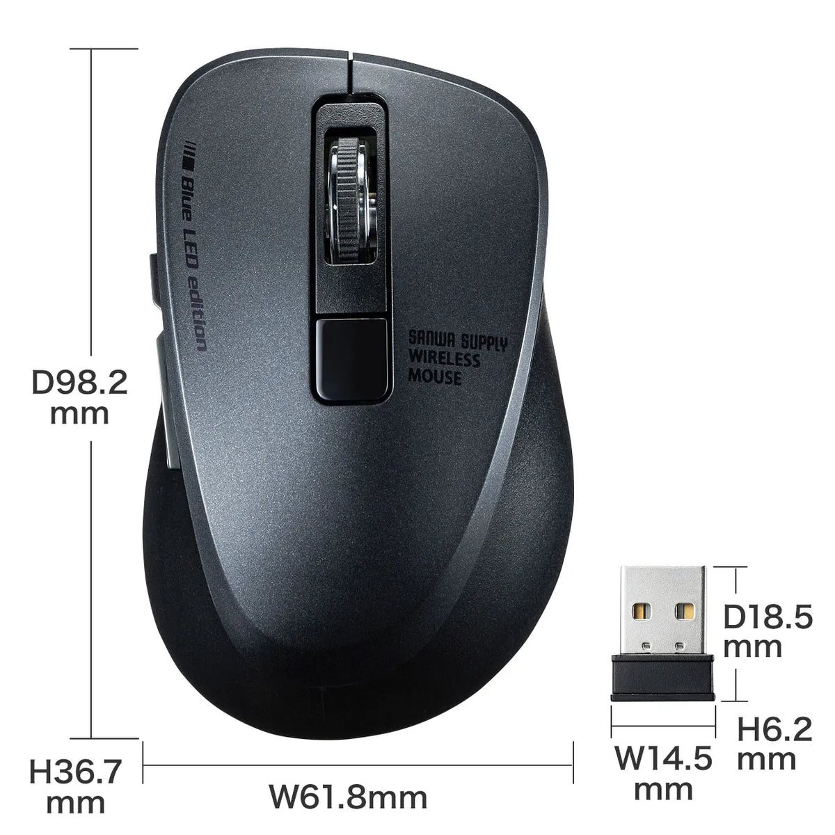 Silent Wireless Blue LED Mouse (5 Buttons, Black) MA-WBL153BK