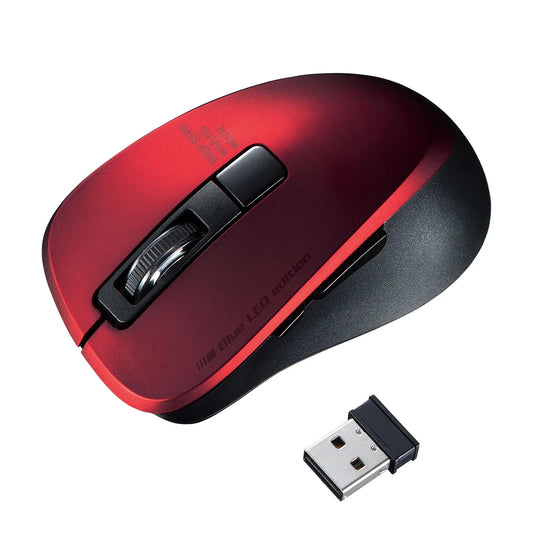 Silent Wireless Blue LED Mouse (5 Buttons, Red) MA-WBL153R