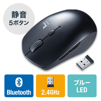 静音ワイヤレスブルーLEDコンボマウス（ブラック） MA-WBTBL193BK
