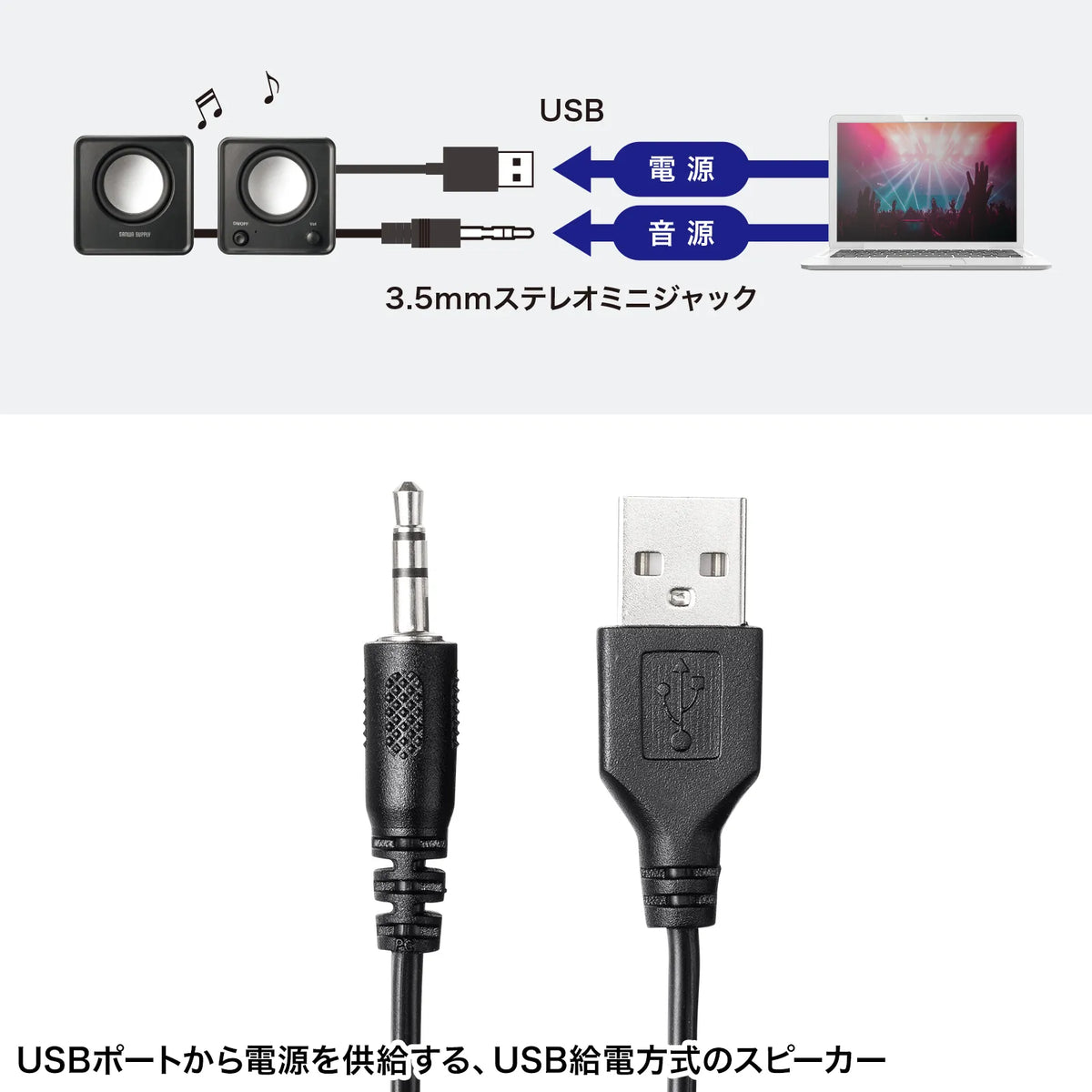コンパクトPCスピーカー（USB電源） MM-SPL23UBK