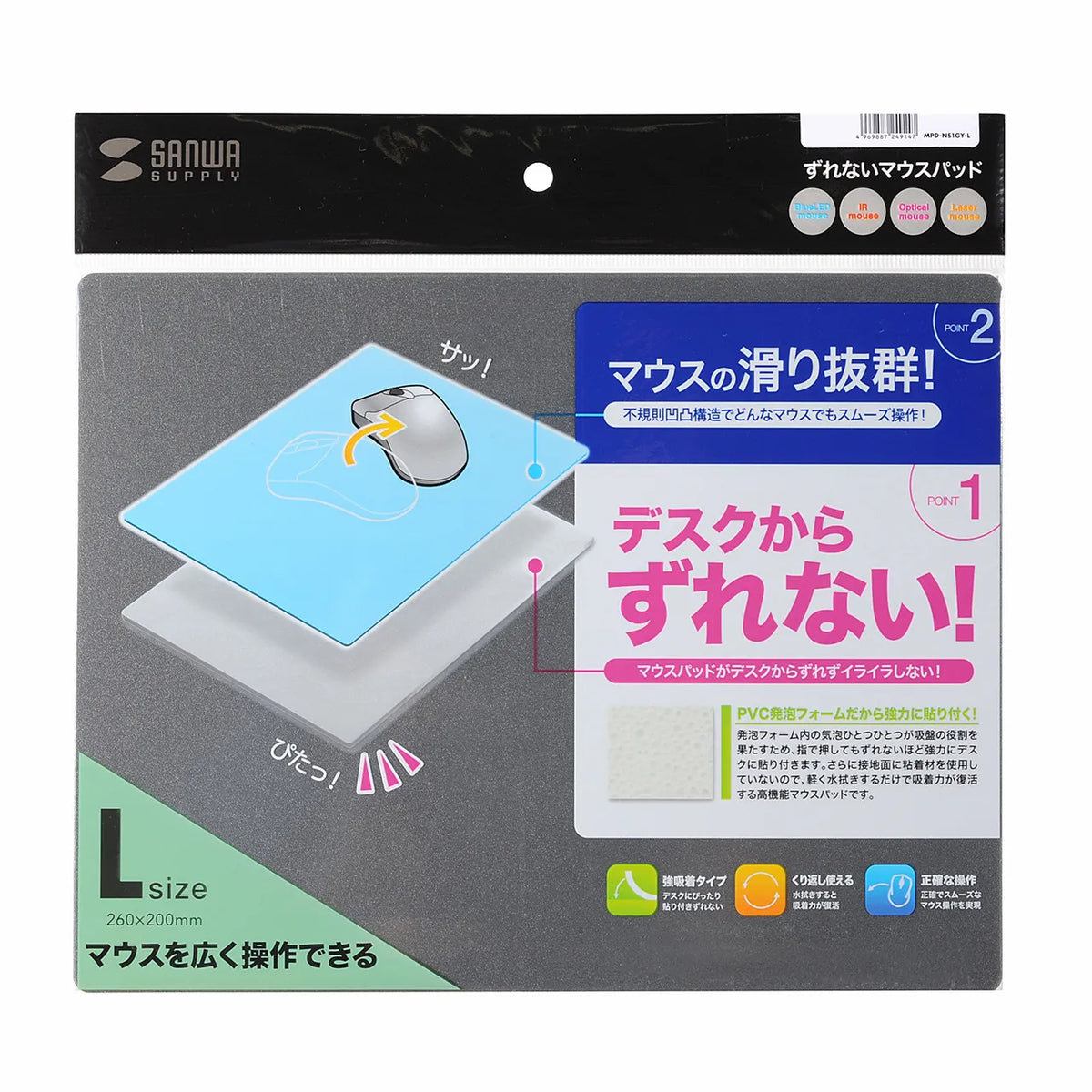 Non-slip mouse pad (gray) MPD-NS1GY-L