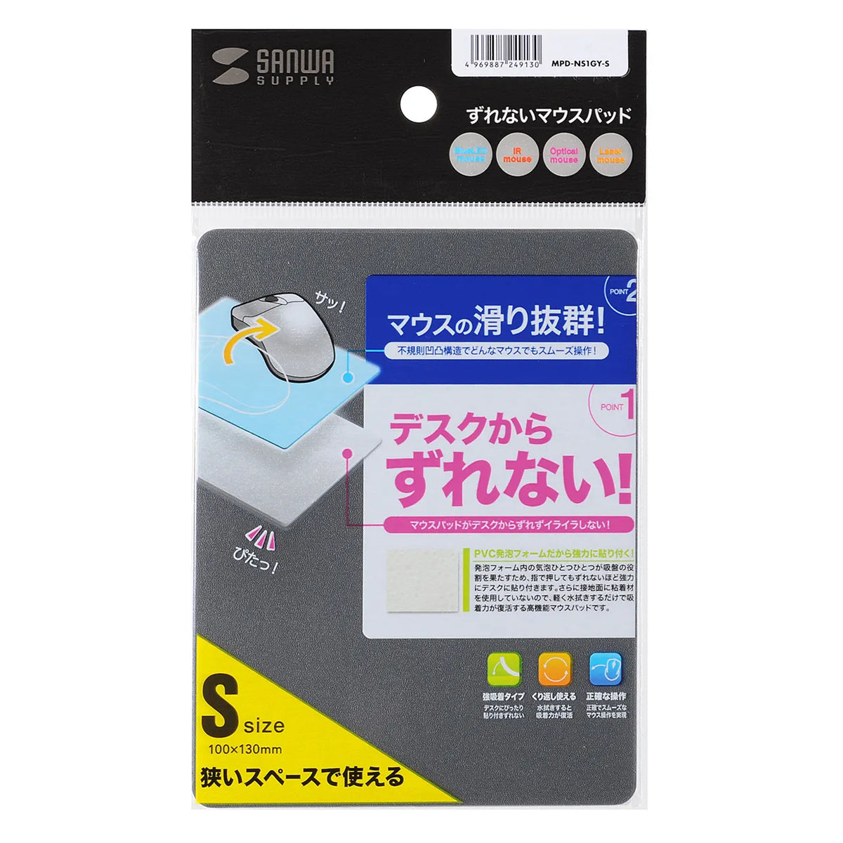 ずれないマウスパッド（グレー） MPD-NS1GY-S