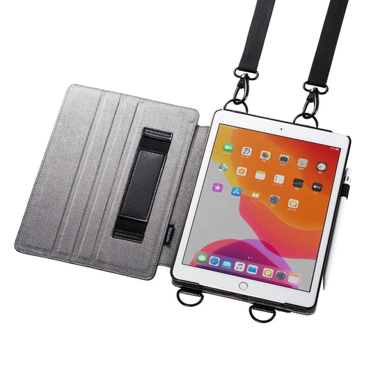 iPad 10.2インチ スタンド機能付きショルダーベルトケース PDA-IPAD1612BK