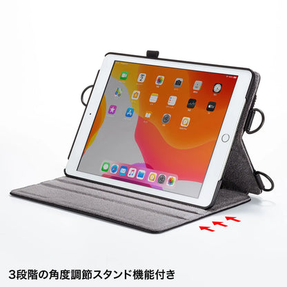iPad 10.2インチ スタンド機能付きショルダーベルトケース PDA-IPAD1612BK