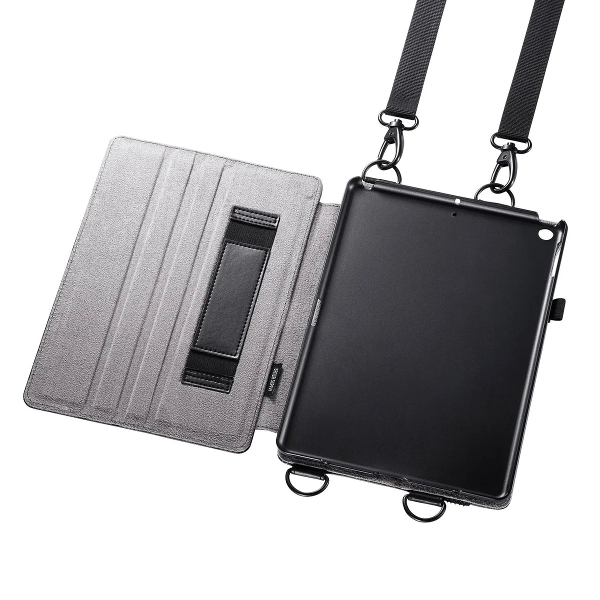 iPad 10.2インチ スタンド機能付きショルダーベルトケース PDA-IPAD1612BK
