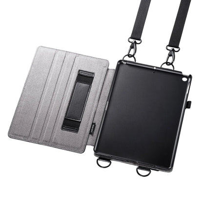 iPad 10.2インチ スタンド機能付きショルダーベルトケース PDA-IPAD1612BK