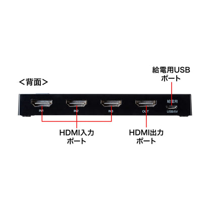 4K・HDR・HDCP2.2対応HDMI切替器（3入力・1出力） SW-HDR31LN