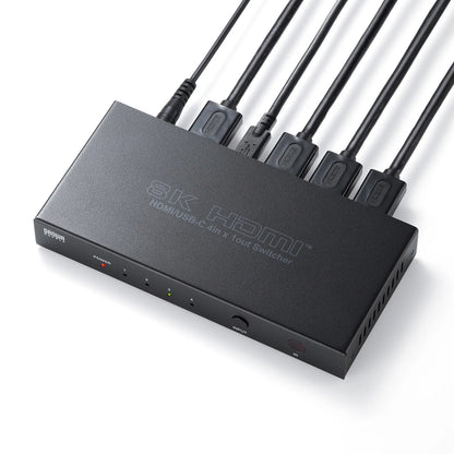 8K compatible HDMI switch (4 inputs, 1 output, Type-C input compatible, with remote control) SW-HDR8K41RC