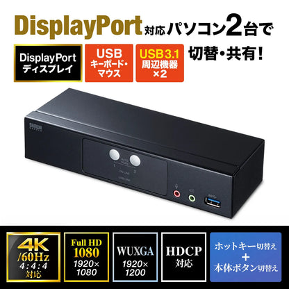 DisplayPort compatible KVM switch (2:1) SW-KVM2HDPU