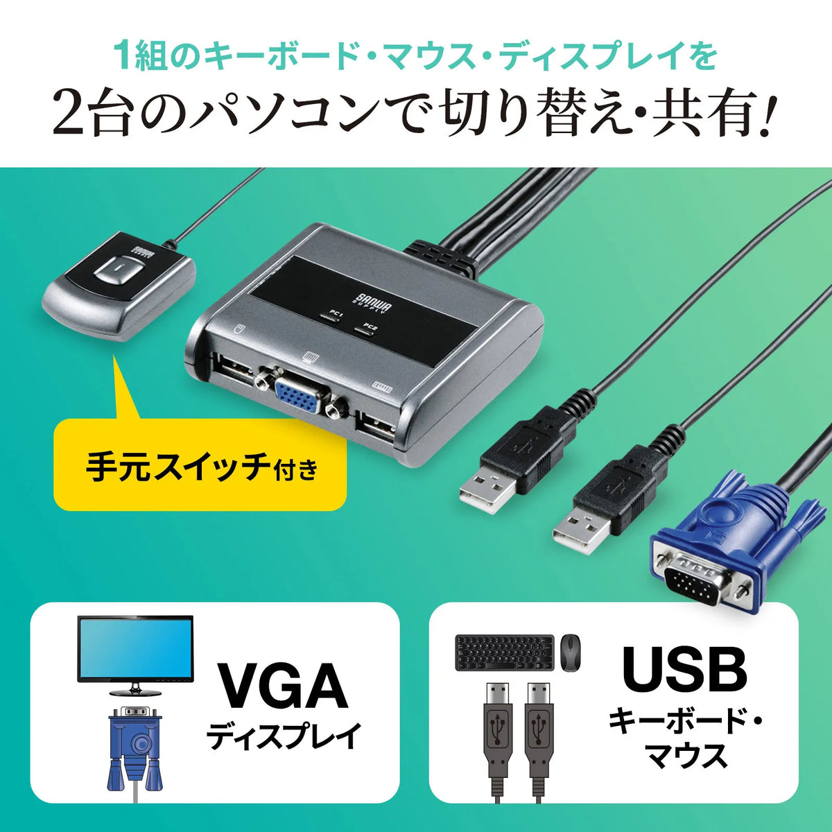 PC switch (no emulation, with remote switch) SW-KVM2UUSN2