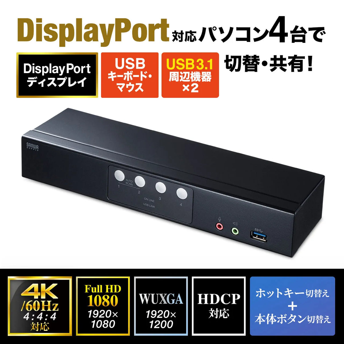 DisplayPort compatible KVM switch (4:1) SW-KVM4HDPU