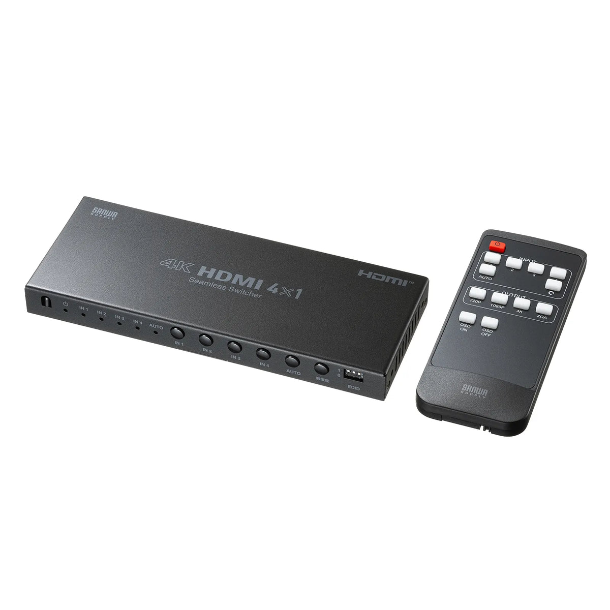 4-input 1-output HDMI switch (4K compatible/seamless switching/with remote control) SW-UHD41RSL